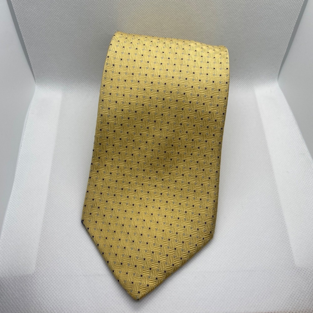 Brooks Brothers Makers Necktie Mens Gold Blue Geometric Silk Neck Tie Office